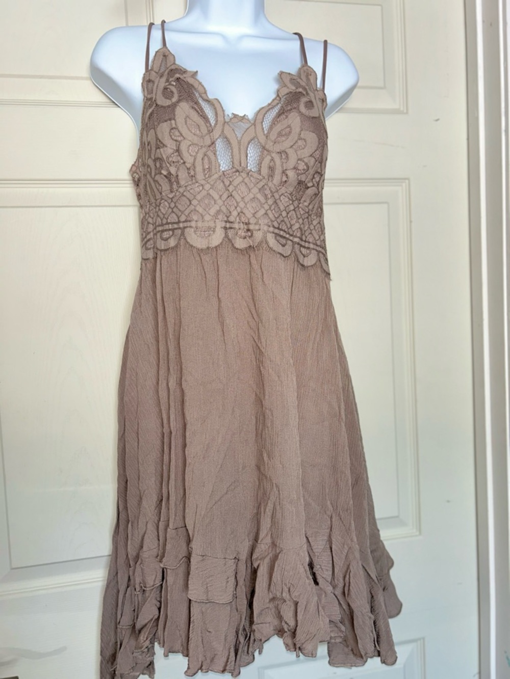NWT Lace-Detail Spaghetti Strap Dress in Taupe